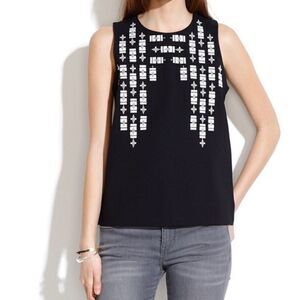 MADEWELL Stitch frame Black Ponte Sleeveless Tank Embroidered Womens Sixe xs‎